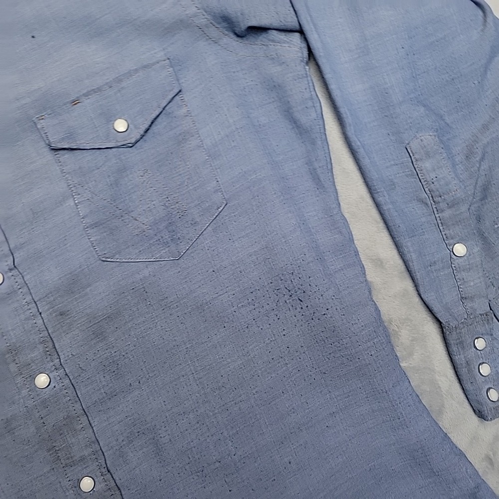 VTG Wrangler Western Pearl Snap Shirt Mens 16.5 Blue Cowboy Workwear Made In USA - Picture 4 of 10